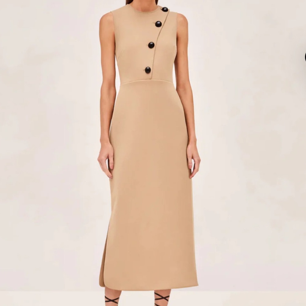 Alexis dress beige with black buttons never worn tags attacheded